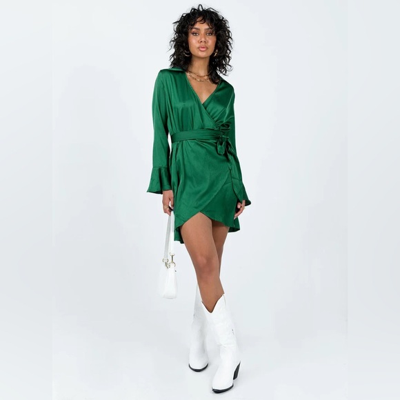 Princess Polly Spiers Wrap Mini Dress Green - Picture 1 of 4